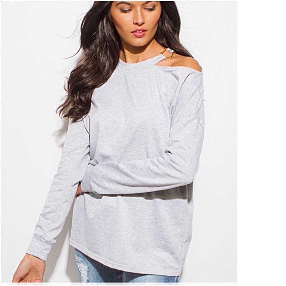 Cutest Sweatshirt Ever Gray Off Shoulder Sold - Picture 5 of 7